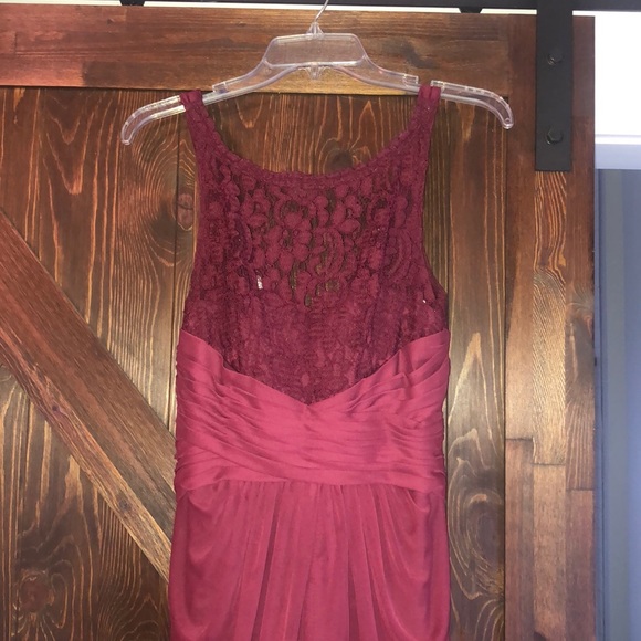 David’s Bridal Wine Long Mesh Bridesmaid Dress - Picture 2 of 5